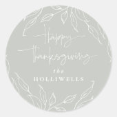 Sticker Rond Sage Green Leaf Motif personnalisé Thanksgiving (Devant)