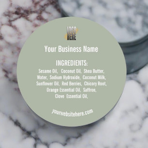 Sticker Rond Sage Green Liste des ingrédients avec logo