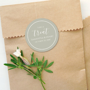 Sticker Rond Sage Green Mariage Simple Calligraphie Script Trea