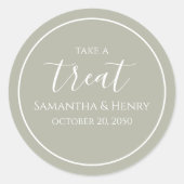 Sticker Rond Sage Green Mariage Simple Calligraphie Script Trea (Devant)