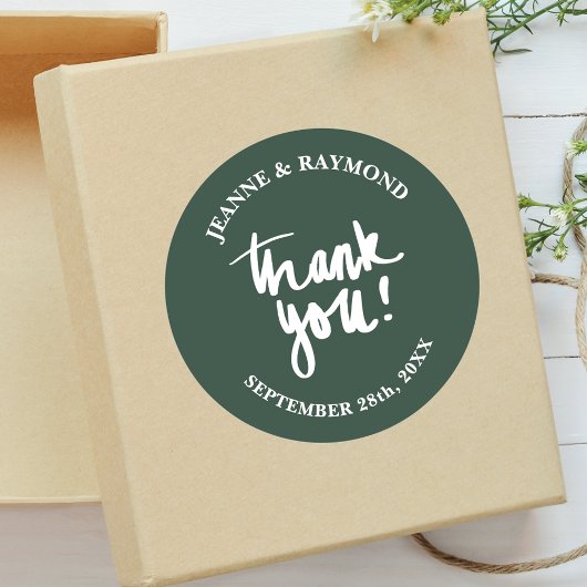 Sticker Rond Sage Green Merci Calligraphie Mariage Faveur