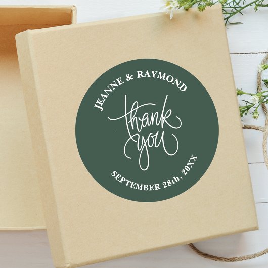 Sticker Rond Sage Green Merci Calligraphie Mariage Faveur