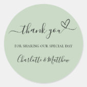 Sticker Rond Sage green merci coeur mariage (Devant)