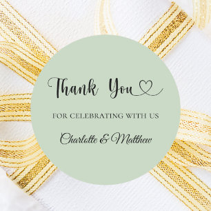 Sticker Rond Sage green merci coeur mariage