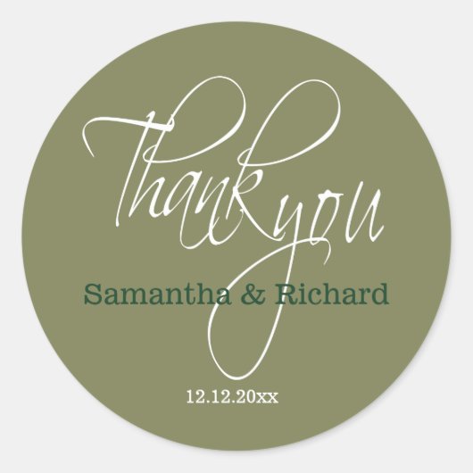 Sticker Rond Sage Green Merci Mariage Favoriser (Devant)