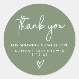 Sticker Rond Sage Green minimaliste Baby shower moderne Boho