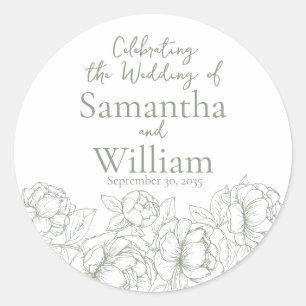 Sticker Rond Sage Green Minimaliste Moderne Boho Mariage Floral