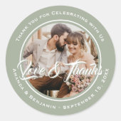 Sticker Rond Sage Green Moderne Merci Mariage Photo Favoriser (Devant)