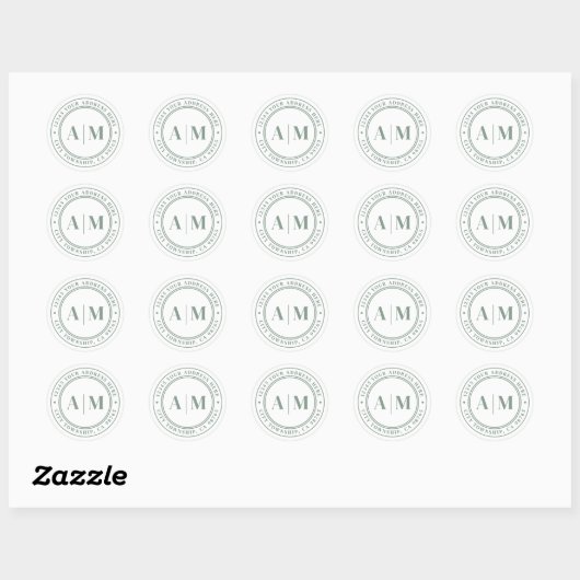 Sticker Rond Sage Green Monogram Return Address (Feuille)