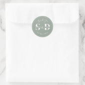 Sticker Rond Sage Green Monogramme Merci Faveurs de mariage (Sac)
