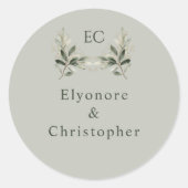 Sticker Rond Sage Green Olive Branch Monogram Wedding (Devant)