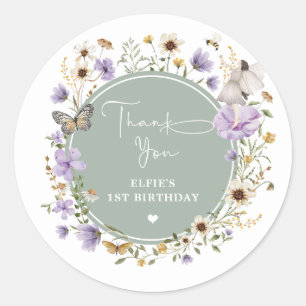 Sticker Rond Sage Green Purple Fleur sauvage Fairy Premier anni