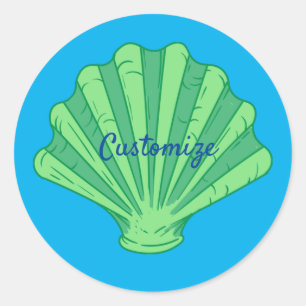 Sticker Rond Sage Green Scallop Shell Thunder_Cove