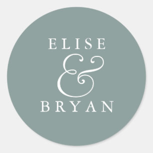 Sticker Rond Sage Green Simple Moderne Élégant Mariage