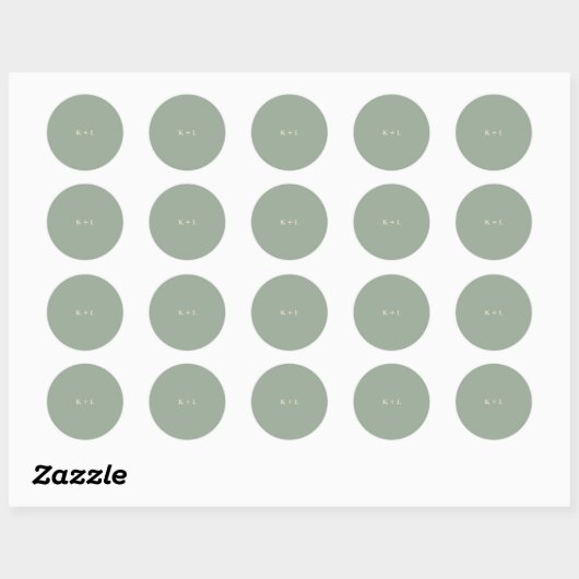 Sticker Rond Sage Green Simple Monogram Modern Wedding (Feuille)