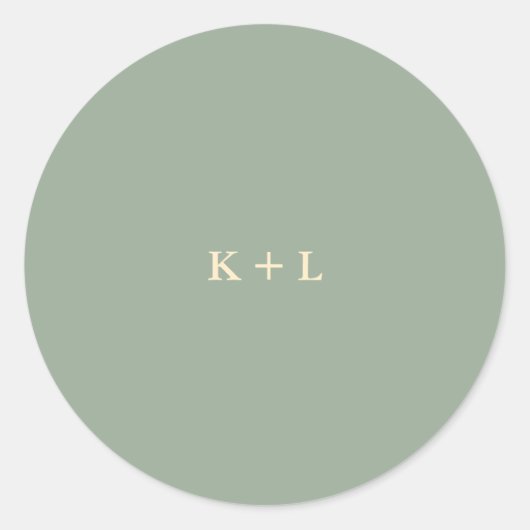 Sticker Rond Sage Green Simple Monogram Modern Wedding (Devant)