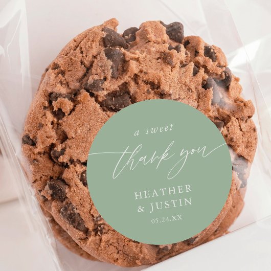 Sticker Rond Sage Green Un Merci sucré Faveur de mariage