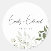 Sticker Rond Sage Greenery and White Floral Wedding Envelope (Devant)