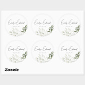 Sticker Rond Sage Greenery and White Floral Wedding Envelope (Feuille)