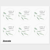 Sticker Rond Sage Greenery Love is Sweet Sticker, Mariage Favor (Feuille)