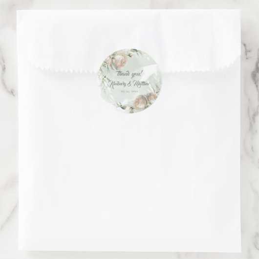 Sticker Rond Sage Greenery White Rose Wedding (Sac)