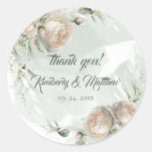 Sticker Rond Sage Greenery White Rose Wedding (Devant)