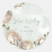 Sticker Rond Sage Greenery White Rose Wedding (Devant)