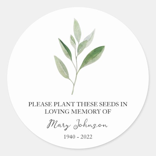 Sticker Rond Sage Memorial Funeral Seed Packet (Devant)