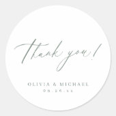Sticker Rond Sage moderne script de remerciement mariage minima (Devant)