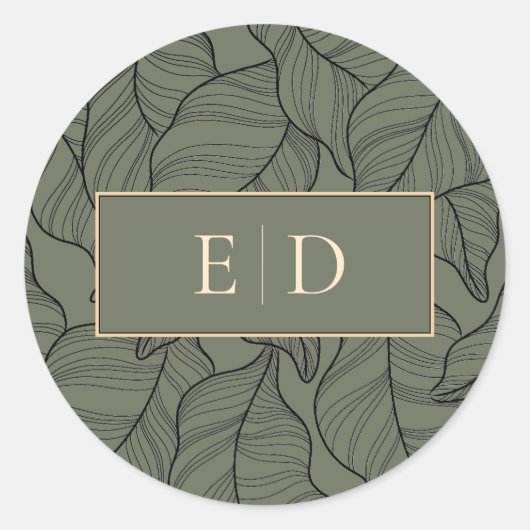 Sticker Rond Sage Monogramme Élégant Feuille Line Art Classy (Devant)