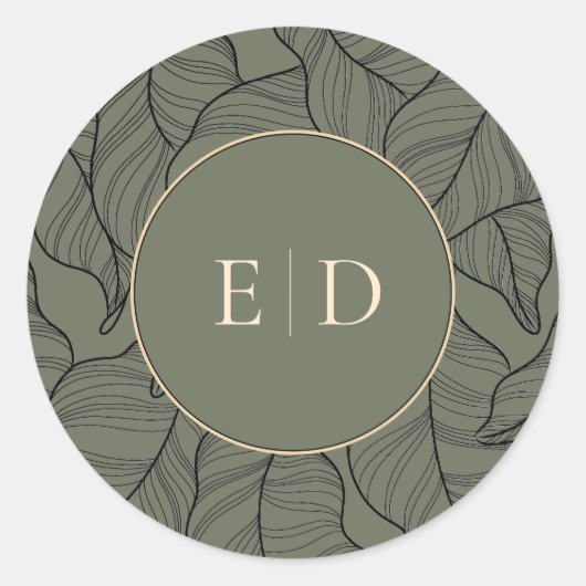 Sticker Rond Sage Monogramme élégant Floral moderne (Devant)