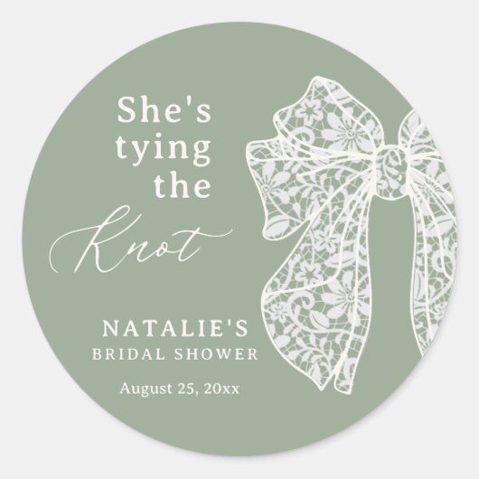 Sticker Rond Sage Script Bow Elle Se Marie Shower de Mariée (Devant)