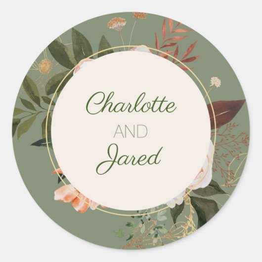 Sticker Rond Sage Vert Aquarelle Enveloppe Florale Sceau (Devant)