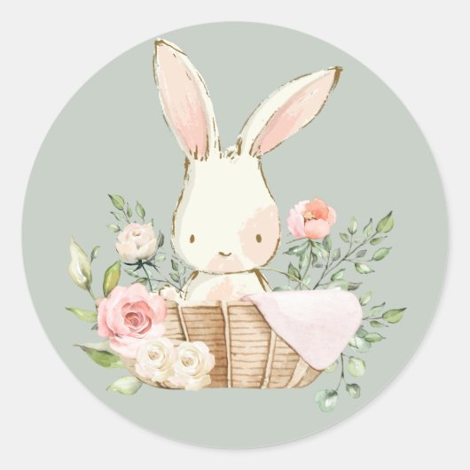 Sticker Rond Sage Vert Aquarelle Lapin Lapin Lapin (Devant)