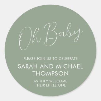 Sticker Rond Sage Vert Écriture Minimale Oh Bébé