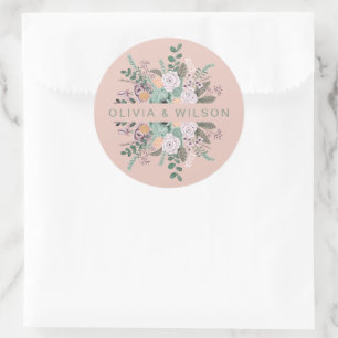 Sticker Rond Sage vert élégant et botanique florale blush  Clas