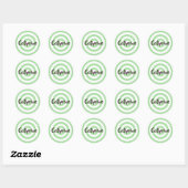 Sticker Rond Sage Vert et Blanc Cercles Dark Brown Nom (Feuille)