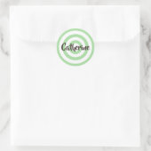 Sticker Rond Sage Vert et Blanc Cercles Dark Brown Nom (Sac)