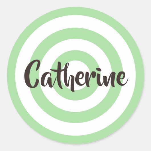 Sticker Rond Sage Vert et Blanc Cercles Dark Brown Nom (Devant)