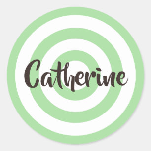 Sticker Rond Sage Vert et Blanc Cercles Dark Brown Nom