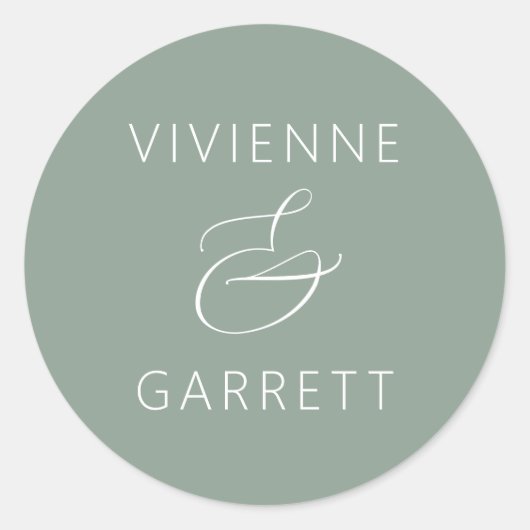 Sticker Rond Sage Vert et Blanc Mariage Enveloppe Phoques (Devant)