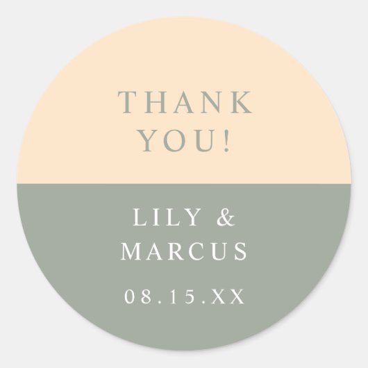 Sticker Rond Sage Vert Et Crème Merci Mariage Faveur (Devant)
