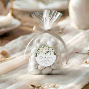 Sticker Rond Sage Vert Floral Blanc Lavis Nuptial