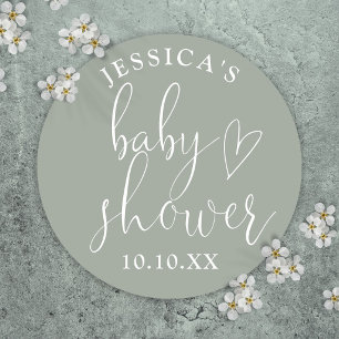 Sticker Rond Sage Vert Genre Neutre Baby shower Favoriser