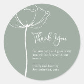 Sticker Rond Sage Vert Gras Minimal Mariage Floral Merci (Devant)