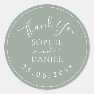 Sticker Rond Sage Vert Merci Moderne Faveurs de mariage