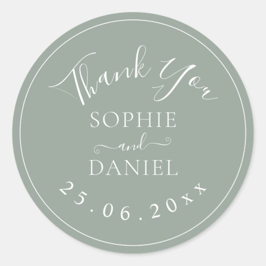Sticker Rond Sage Vert Merci Moderne Faveurs de mariage (Devant)