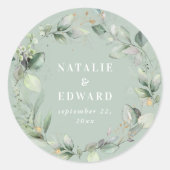 Sticker Rond Sage vert moderne aquarelle feuillage faveur maria (Devant)