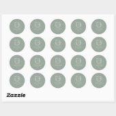 Sticker Rond Sage Vert Monogramme Crest Mariage Enveloppe Sceau (Feuille)