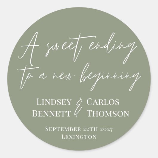 Sticker Rond Sage vert Une fin douce à un nouveau début (Devant)